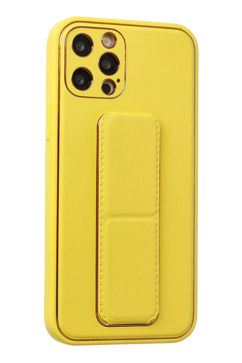 Mey İthalat® iPhone 12 Pro Kılıf Coco Deri Standlı Kapak - Sarı