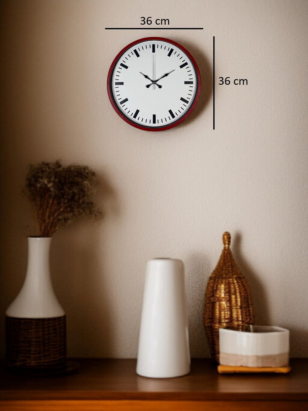 36 Cm Kırmızı Sade Dekoratif Duvar Saati