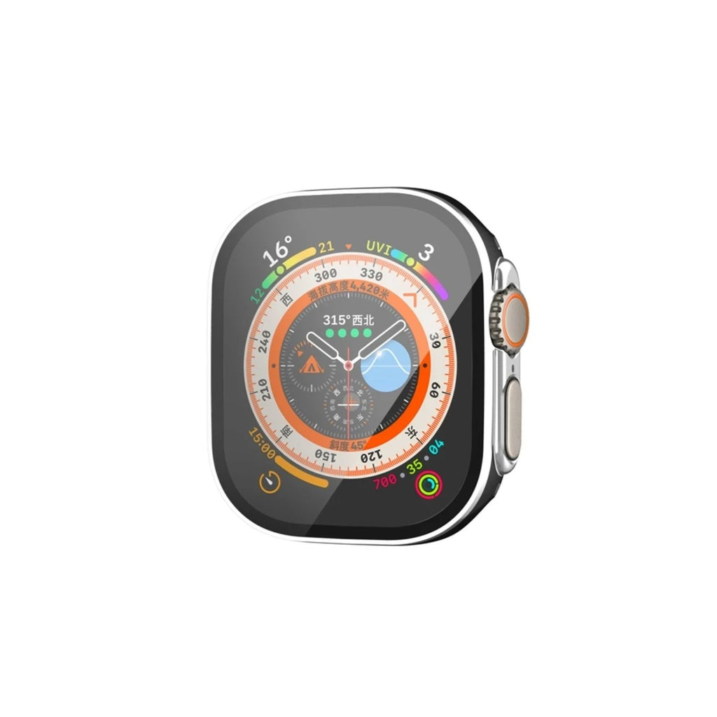Mey İthalat® Watch Ultra 49mm Legend Camlı Kasa Ekran Koruyucu - Siyah-Gümüş
