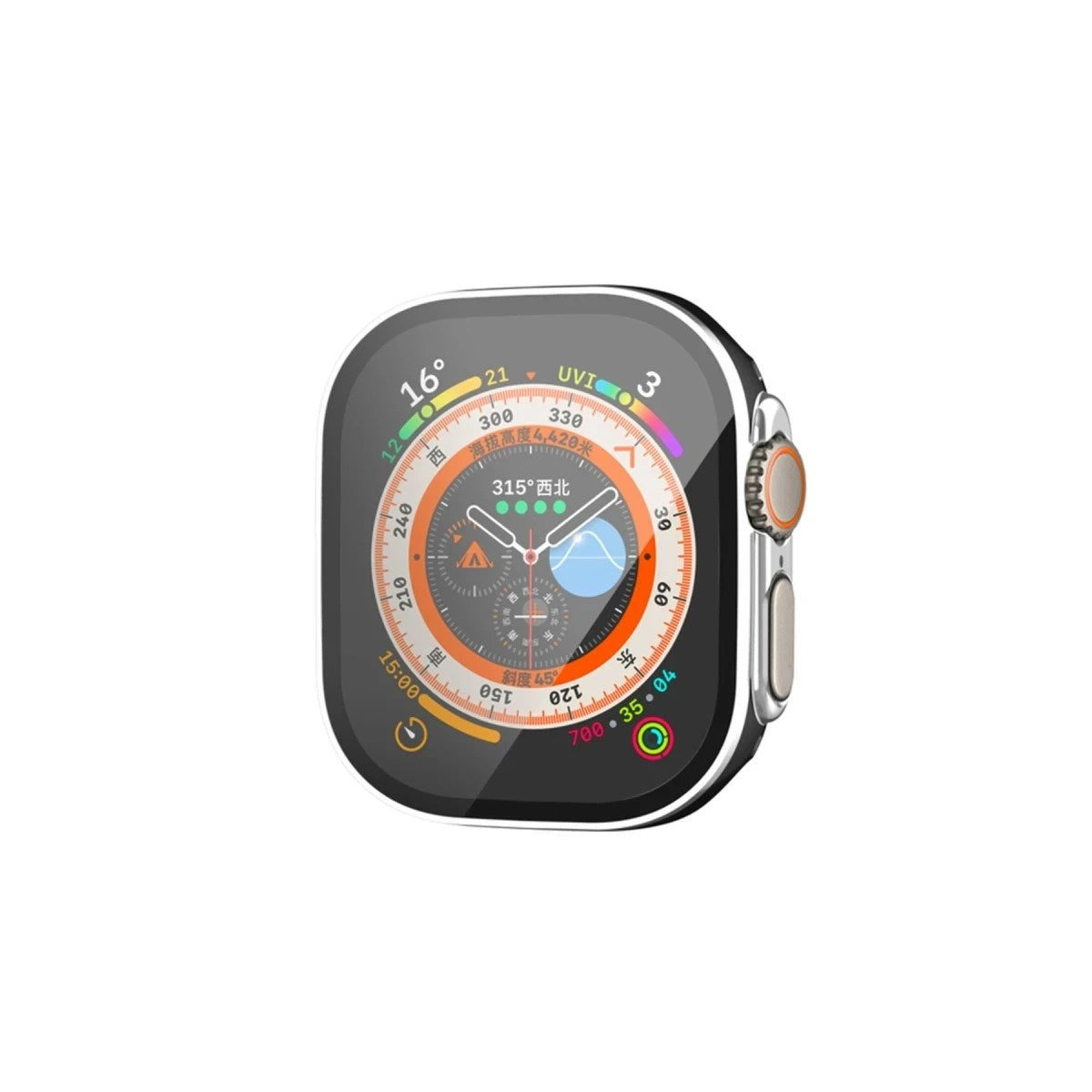 Mey İthalat® Watch Ultra 49mm Legend Camlı Kasa Ekran Koruyucu - Siyah-Gümüş