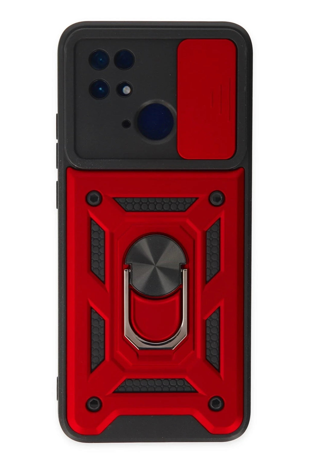 Mey İthalat® Redmi 10C Kılıf Pars Lens Yüzüklü Silikon - Kırmızı