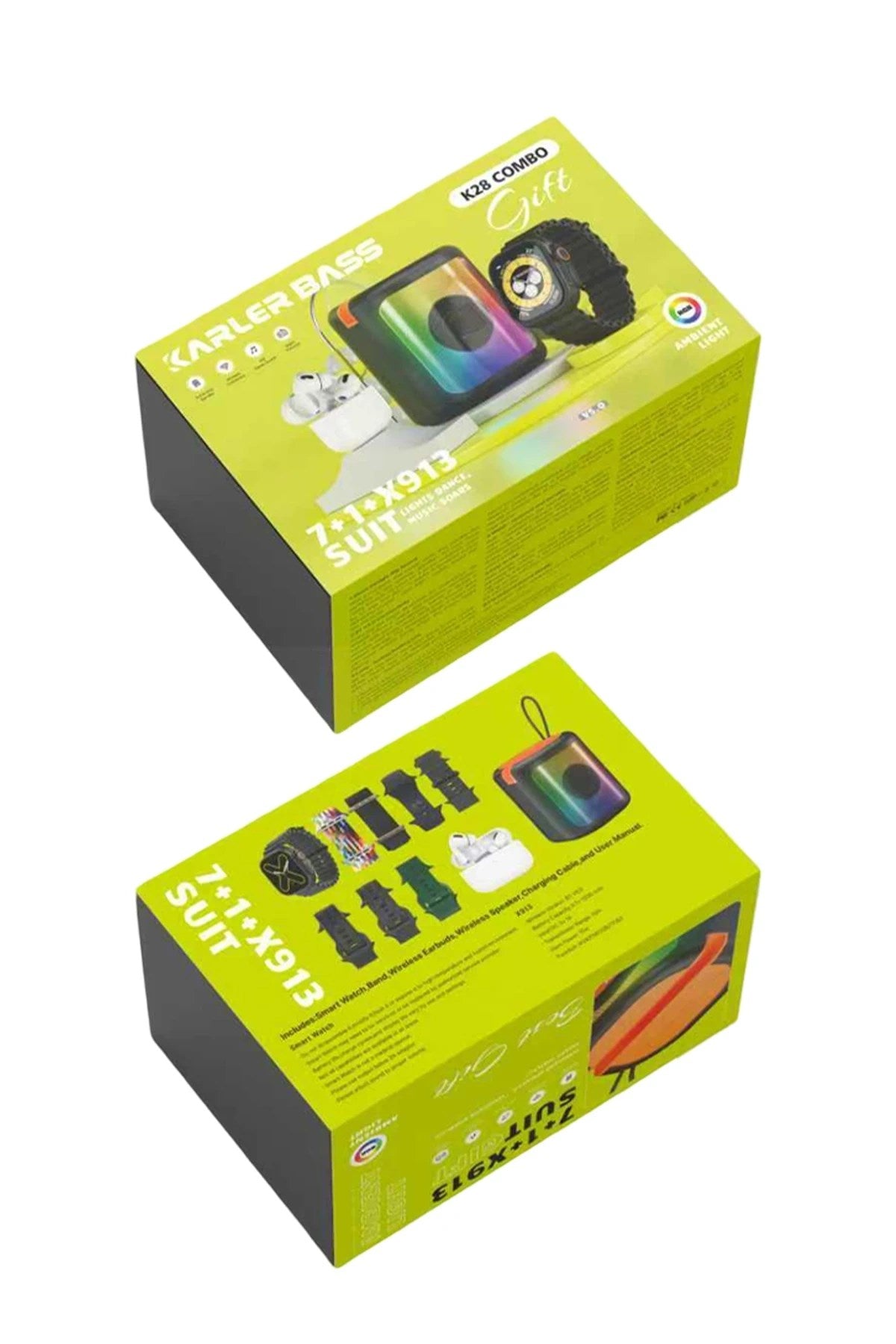 Mey İthalat® K28 Kombo 7 Adet Kordon Akıllı Saat Airpods Kulaklık Kablosuz Hoparlör Set - Siyah