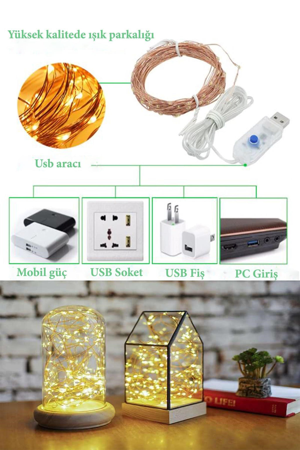 Yılbaşı ve Özel Konsept Dekorasyon 5 Mt USB Bağlantılı Led Işık