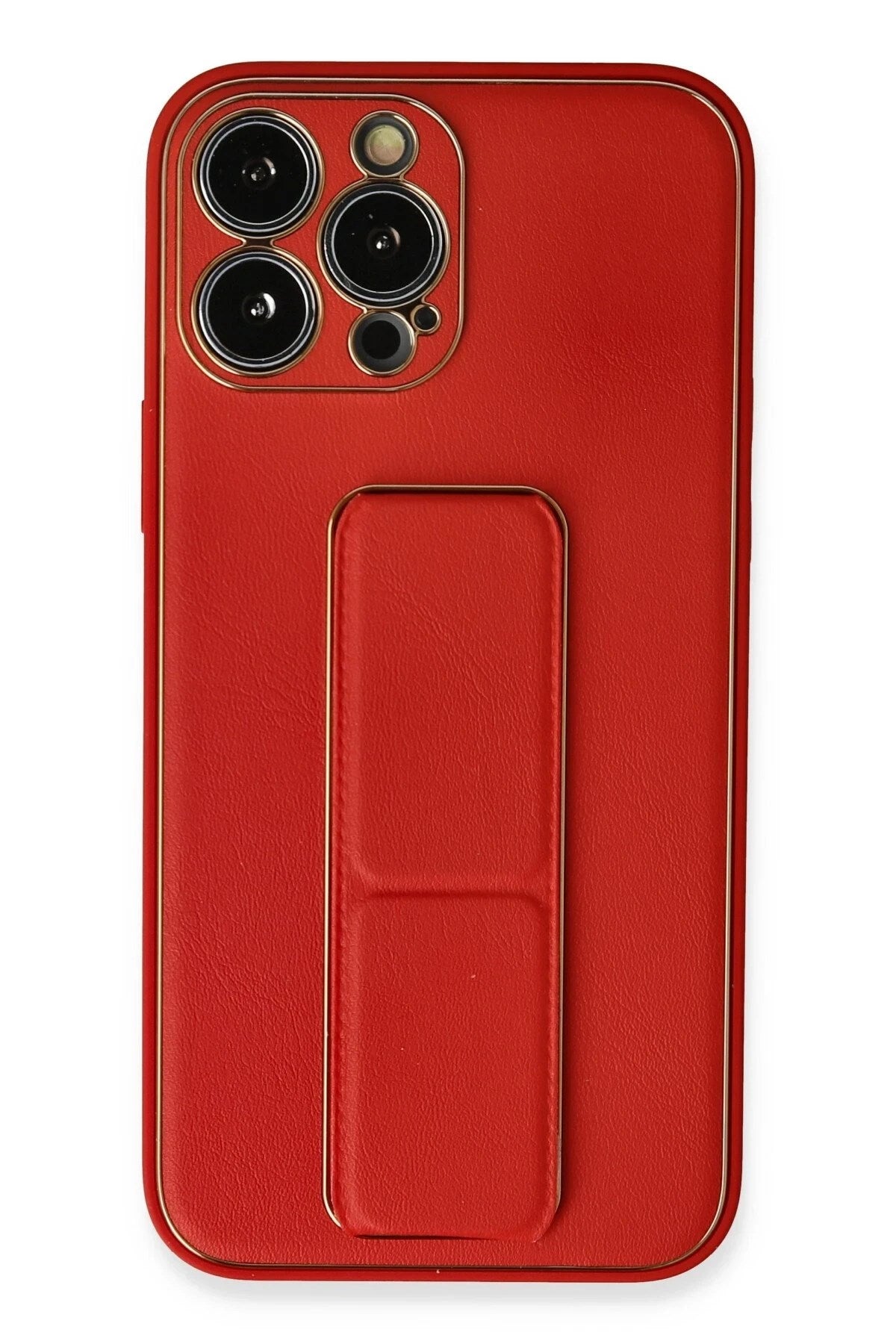 Mey İthalat® iPhone 13 Pro Max Kılıf Coco Deri Standlı Kapak - Kırmızı