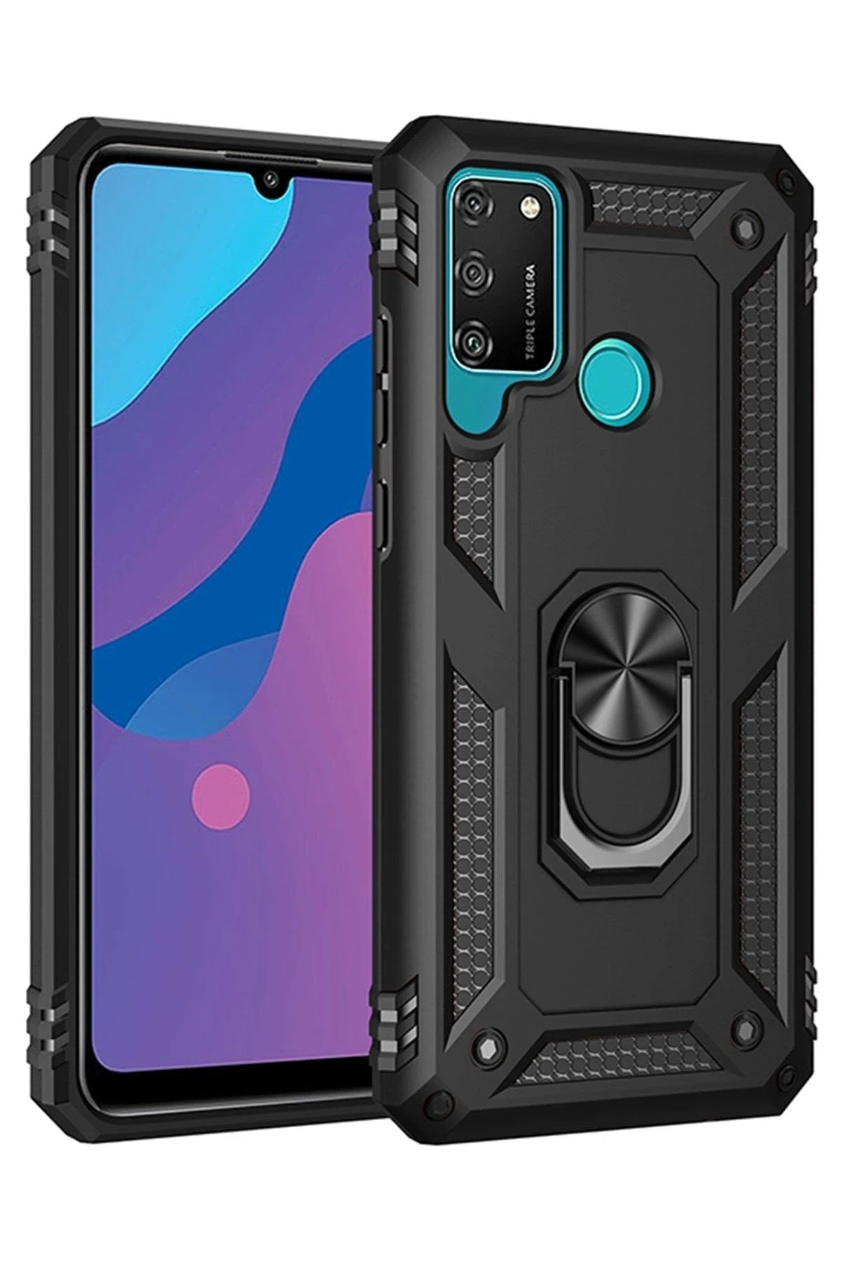 Mey İthalat® Huawei Y6P Kılıf Sofya Yüzüklü Silikon Kapak - Siyah