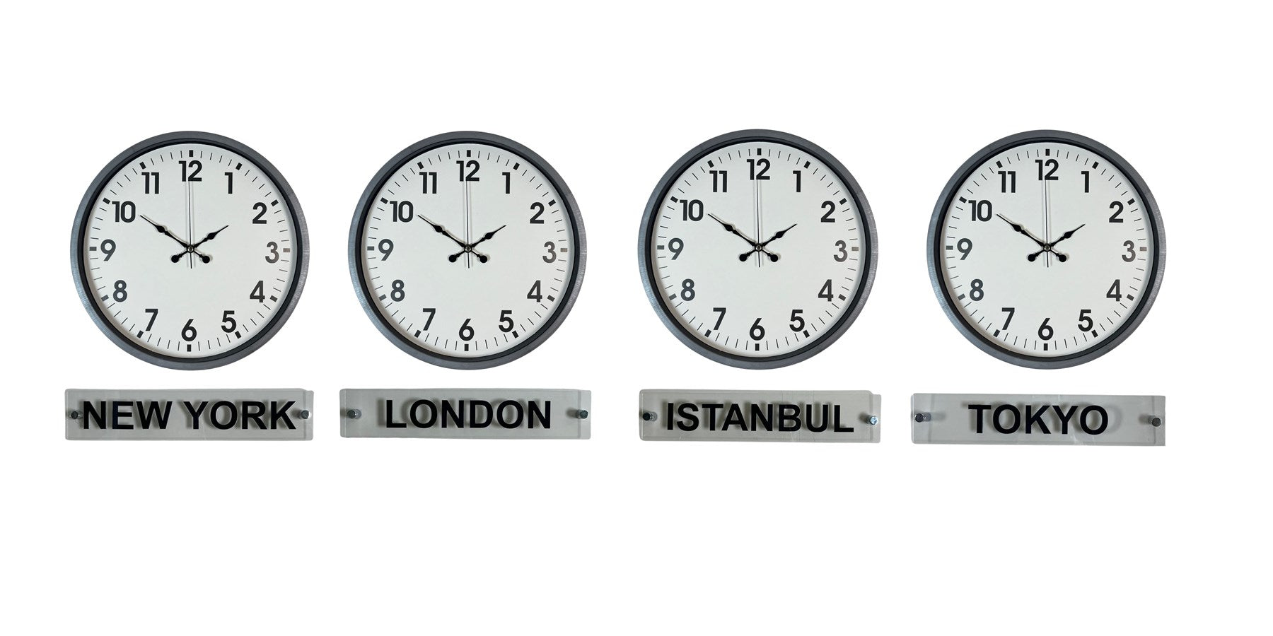 Gri Modern Seri 4’lü 36 Cm Tabelalı Dünya Saatleri