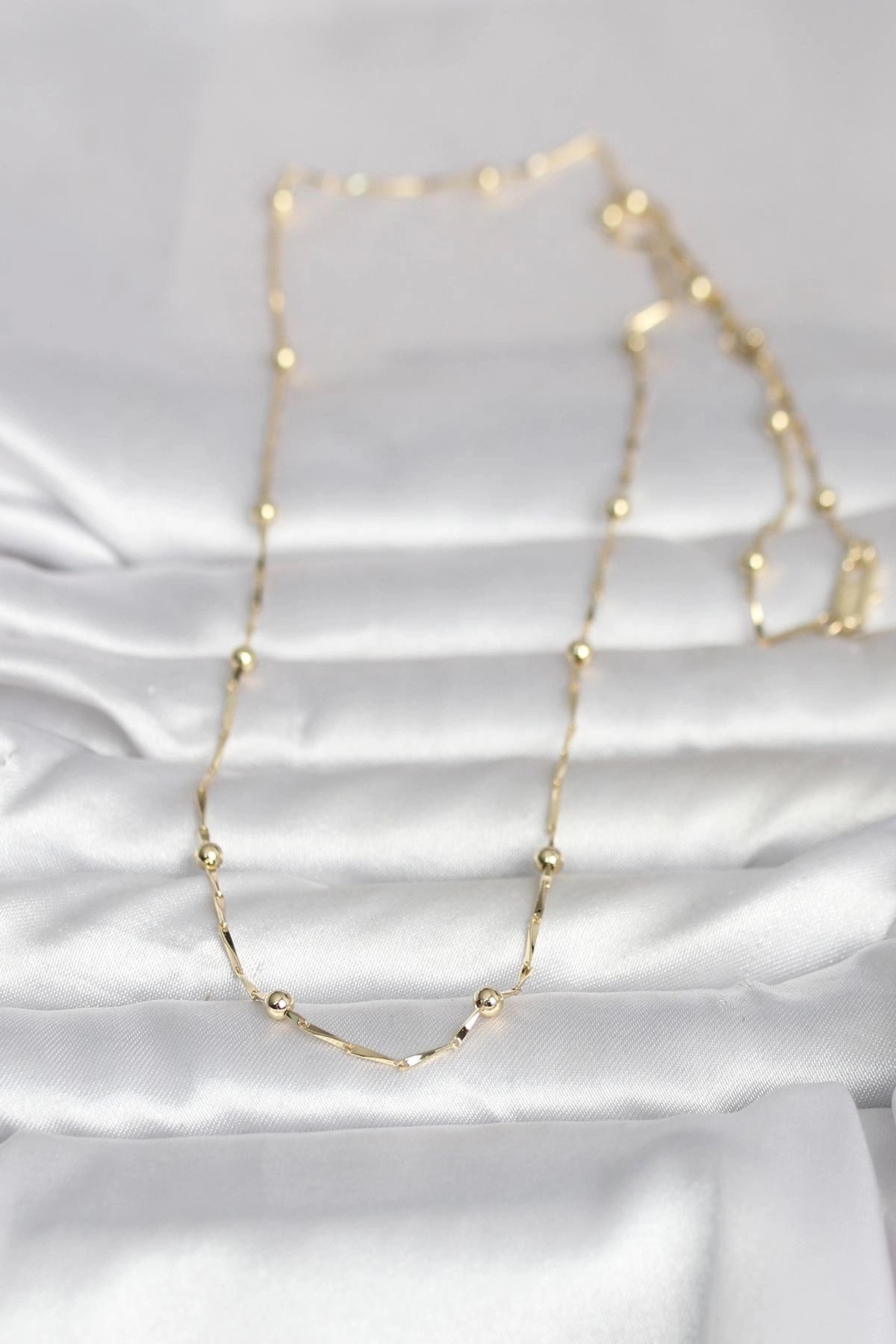Mey İthalat® CM 14K Gold Renk Kesme Çubuk Zincir Topçuklu Model 60 cm Kadın Kolye