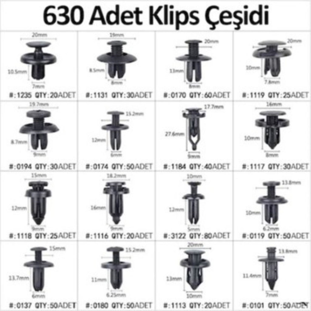 630 Adet Trim Klips Seti – Oto Panel, Kapı Döşeme, Tampon ve Pervaz İçin Evrensel Raptiye Bağlantı Elemanları