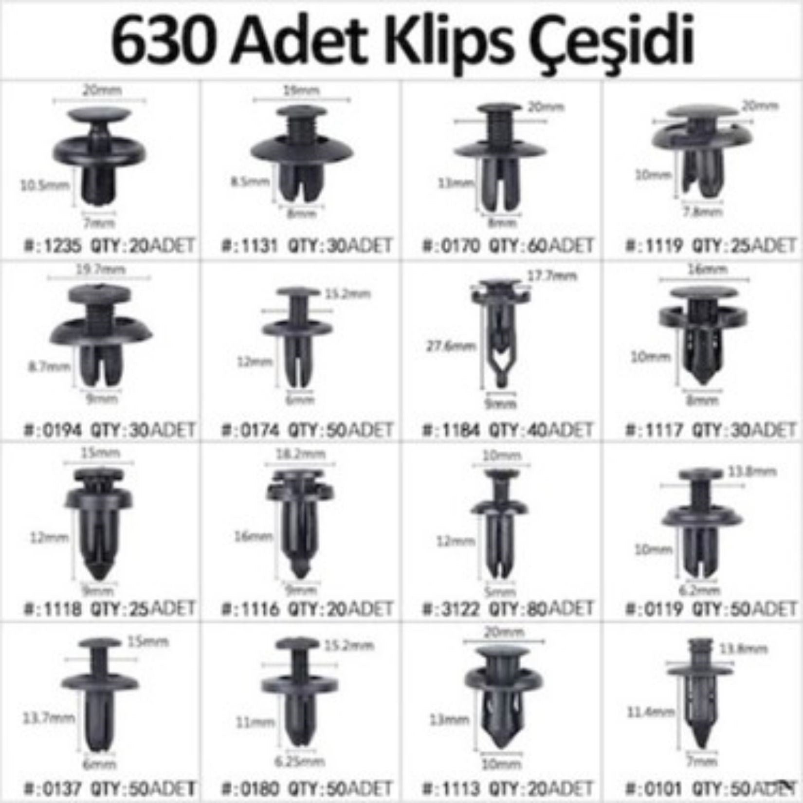 630 Adet Trim Klips Seti – Oto Panel, Kapı Döşeme, Tampon ve Pervaz İçin Evrensel Raptiye Bağlantı Elemanları