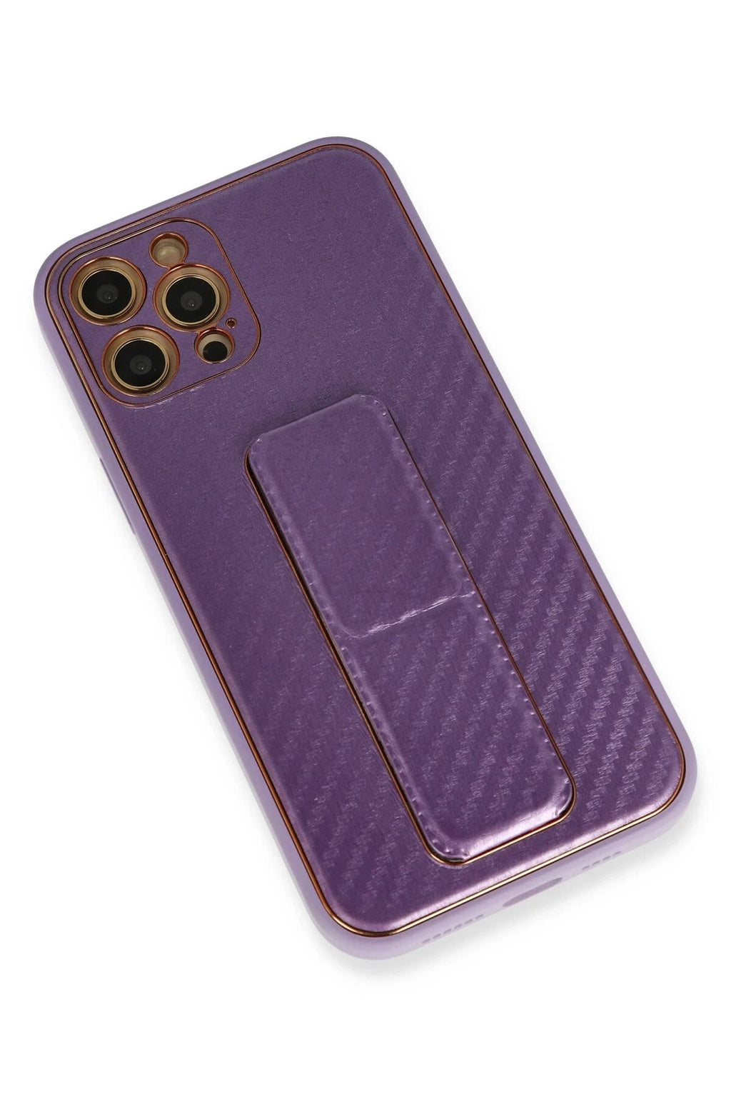 Mey İthalat® iPhone 12 Pro Kılıf Coco Karbon Standlı Kapak - Mor