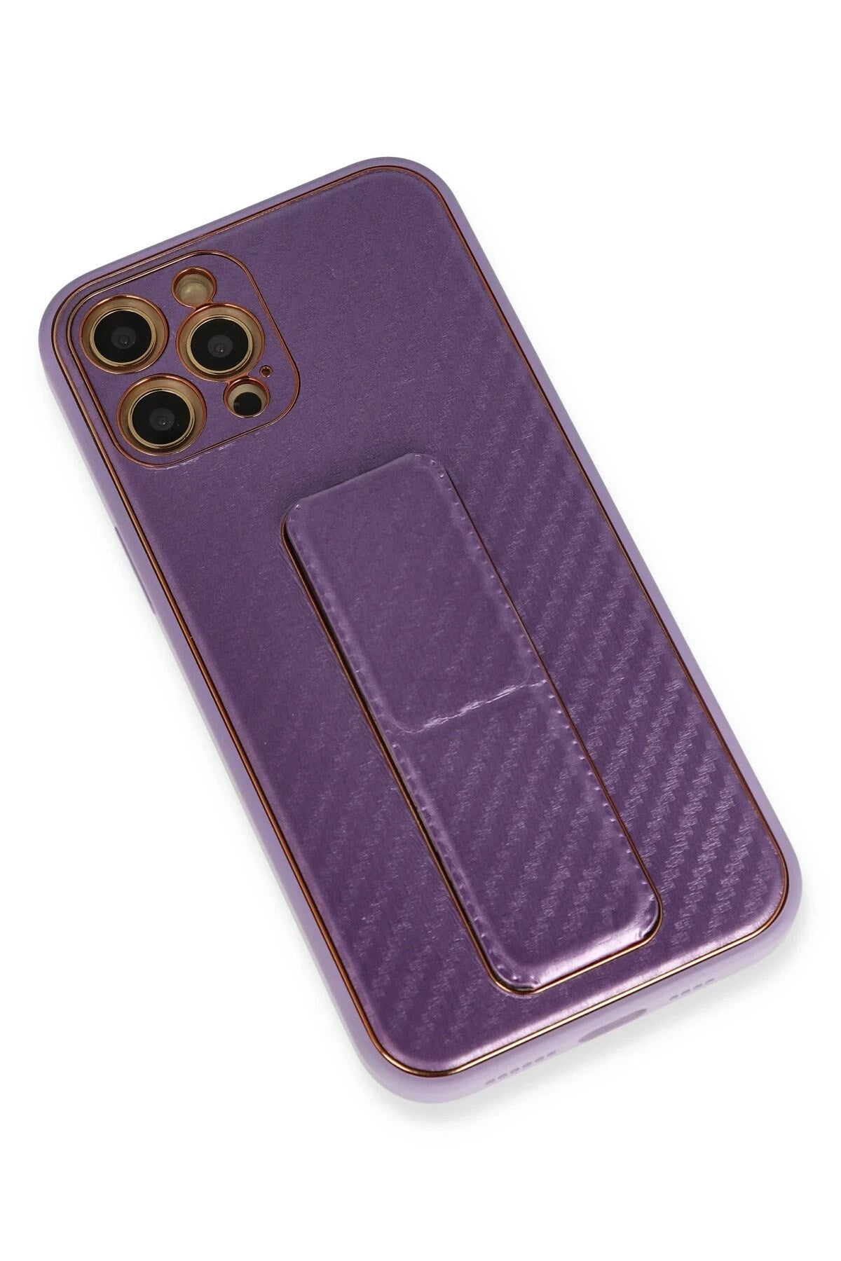 Mey İthalat® iPhone 12 Pro Kılıf Coco Karbon Standlı Kapak - Mor