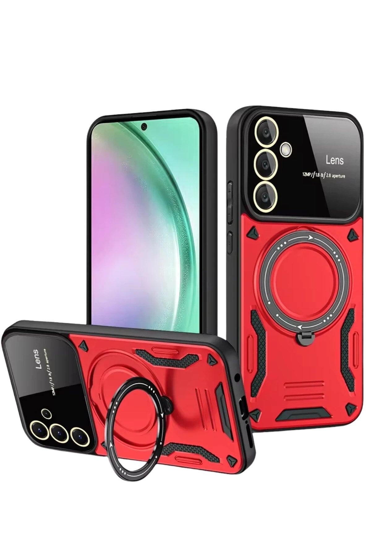 Mey İthalat® Samsung Galaxy S24 FE Kılıf Joy Lens Standlı Kapak - Kırmızı