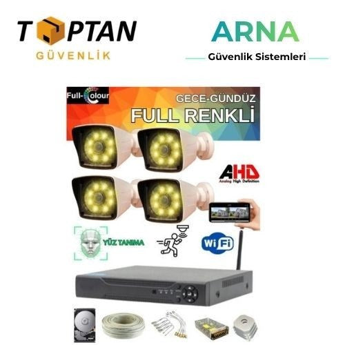4 Kameralı Güvenlik Seti - 5mp Sony Lensli Full Hd Gece Renkli Görüşlü Güvenlik Kamerası Sistemi Cepten Izle