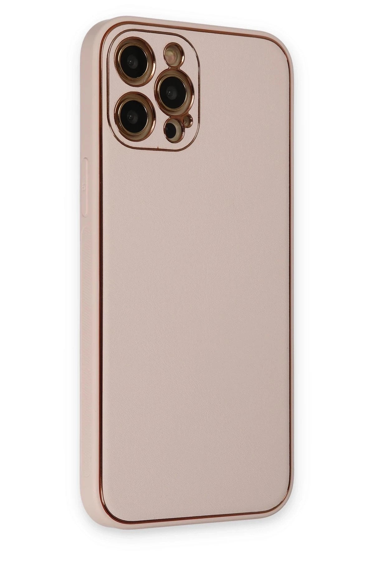 Mey İthalat® iPhone 12 Pro Max Kılıf Coco Deri Silikon Kapak - Pudra