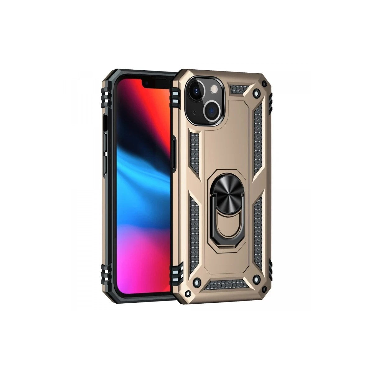 Mey İthalat® iPhone 14 Plus Kılıf Sofya Yüzüklü Silikon Kapak - Gold