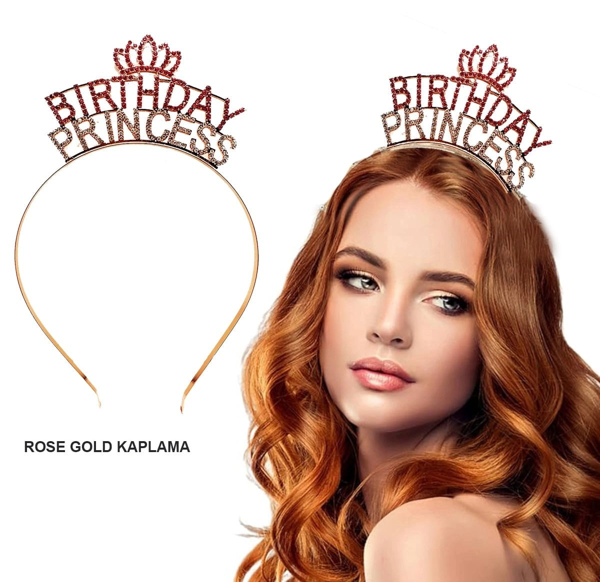 Mey İthalat® Birthday Princess Kristal Taç – Rose Gold Kaplama