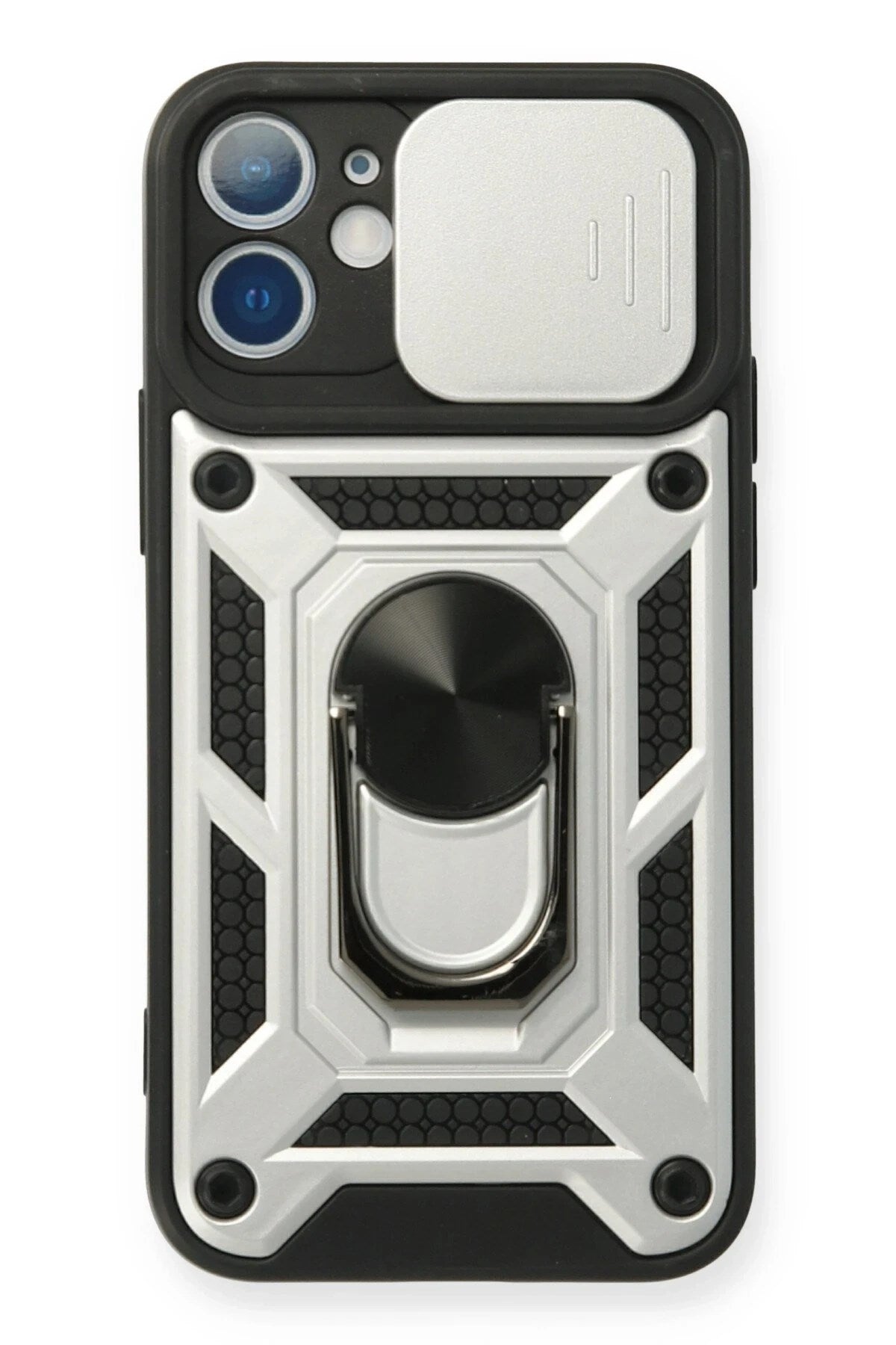 Mey İthalat® iPhone 12 Mini Kılıf Pars Lens Yüzüklü Silikon - Gümüş