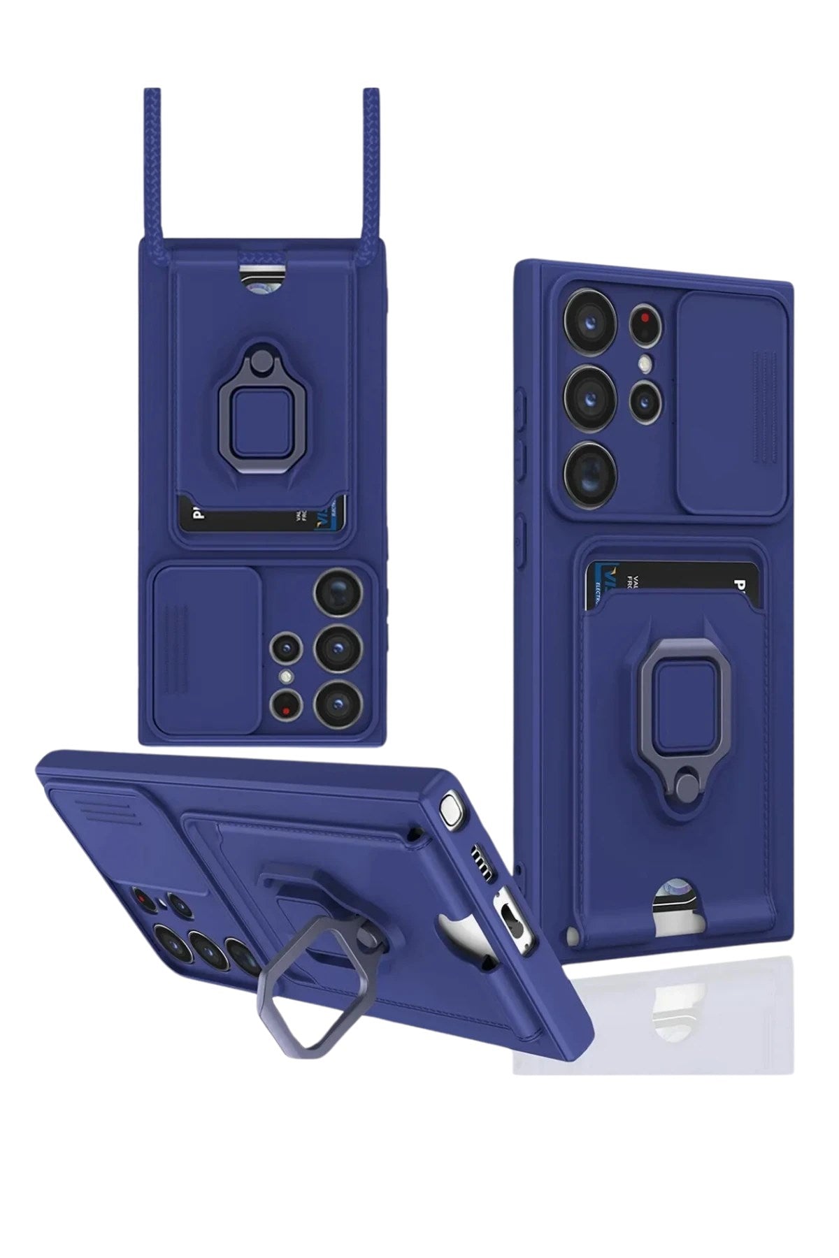 Mey İthalat® Samsung Galaxy S25 Ultra Kılıf Zuma Kartvizitli Yüzüklü Silikon - Lacivert