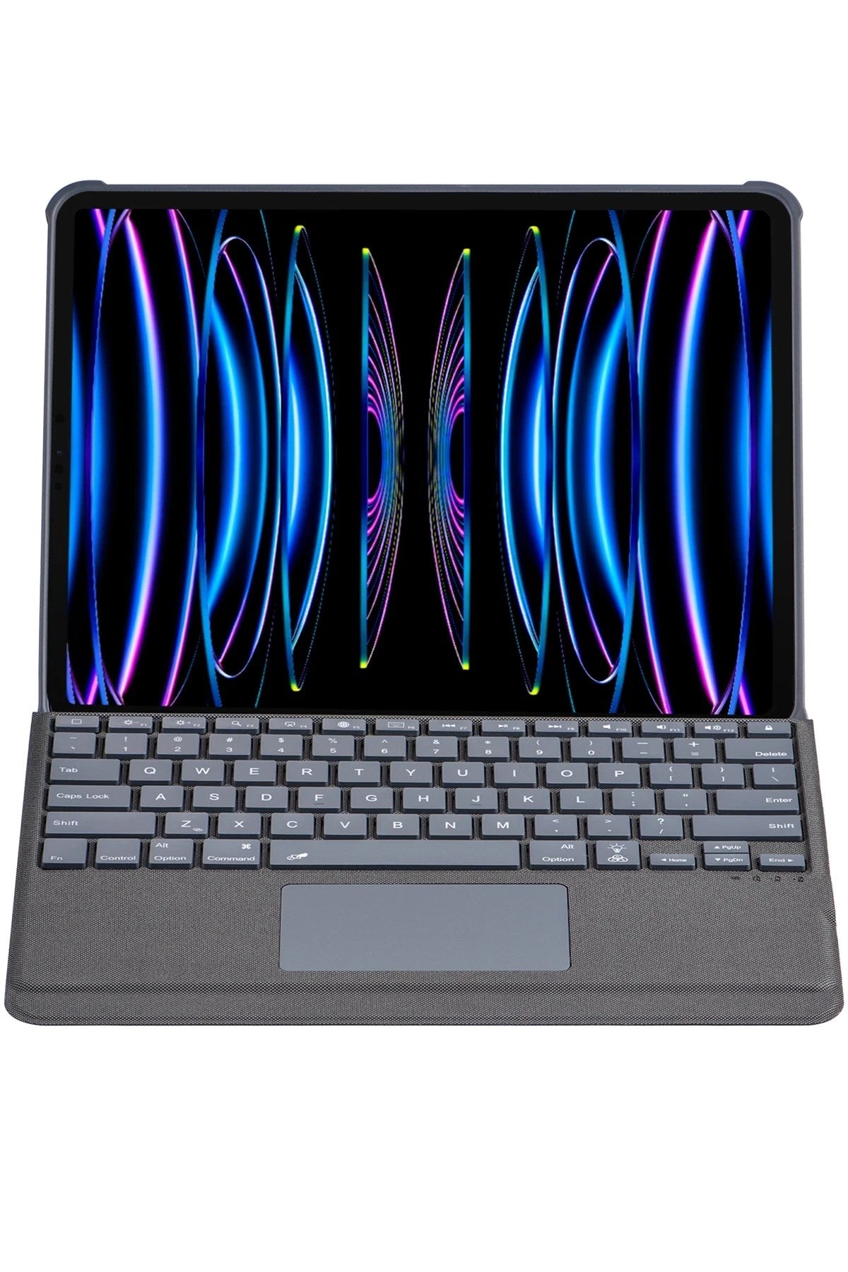Mey İthalat® T5509D iPad Pro 12.9 (2022) Kılıf Palermo Ledli Klavyeli Standlı Tablet Kılıfı - Siyah