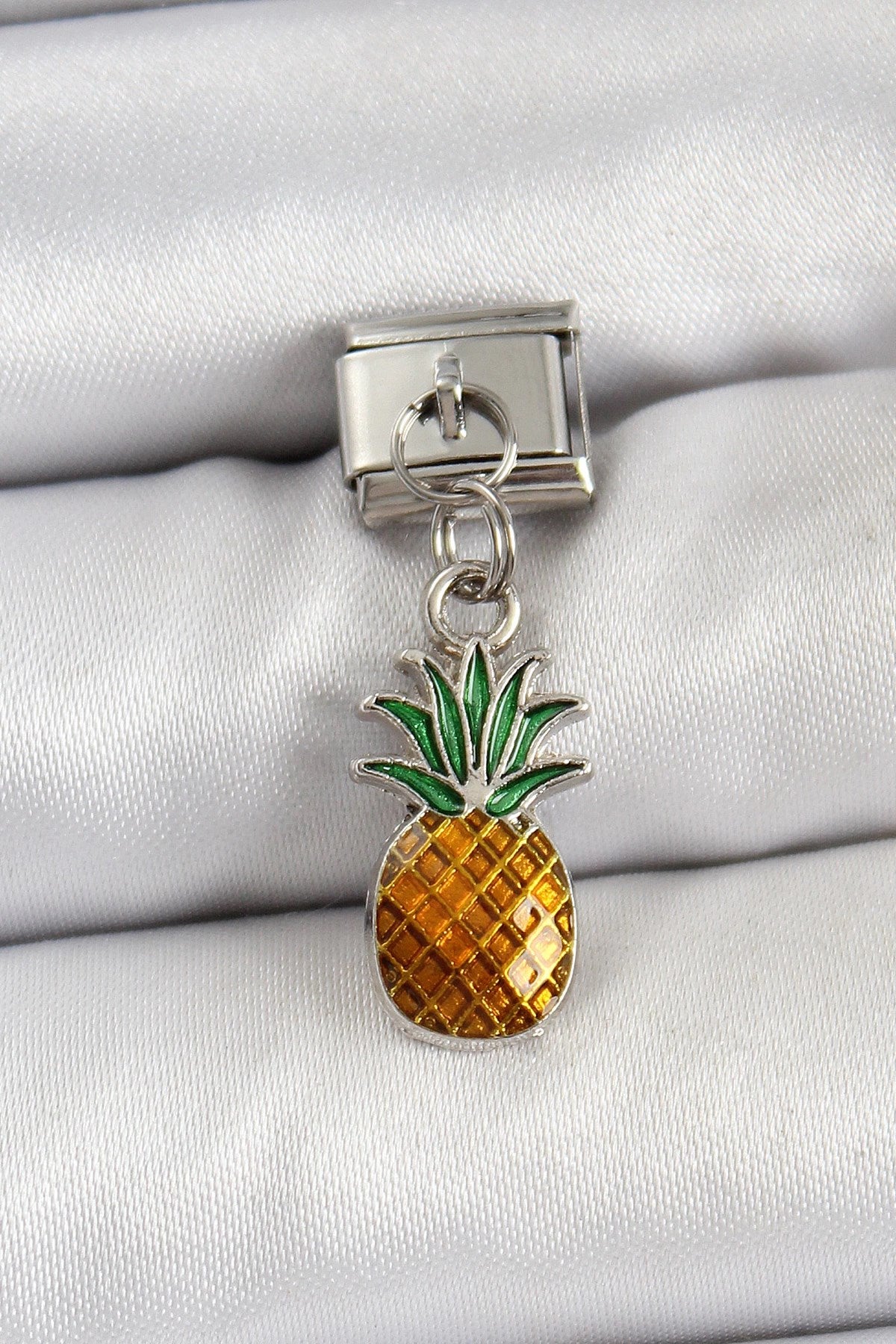 Mey İthalat® 316L Çelik Sallantılı Ananas Model Gümüş Renk Nomination Charm