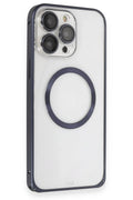 Mey İthalat® iPhone 15 Pro Max Kılıf Metal Bumper Magneticsafe Kapak - Lacivert