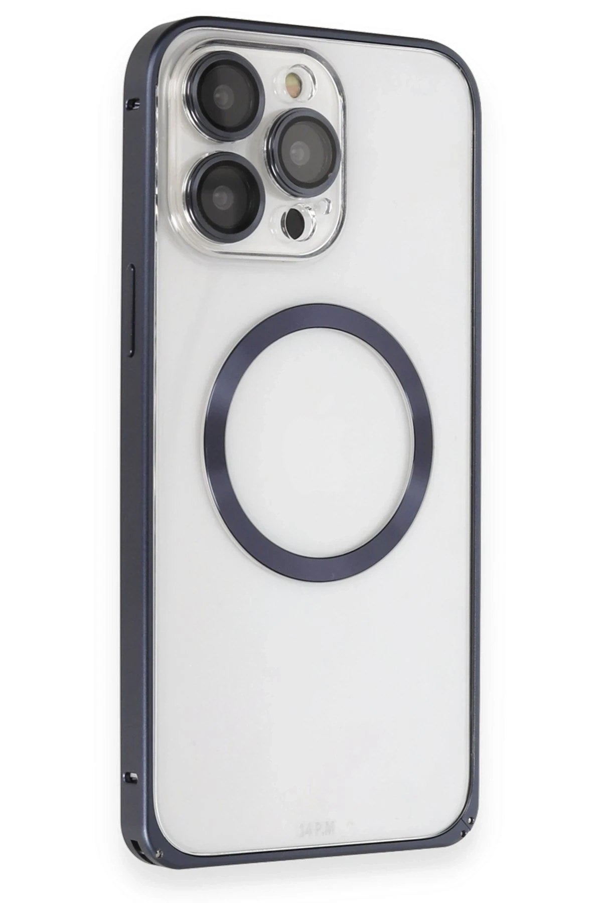 Mey İthalat® iPhone 15 Pro Max Kılıf Metal Bumper Magneticsafe Kapak - Lacivert