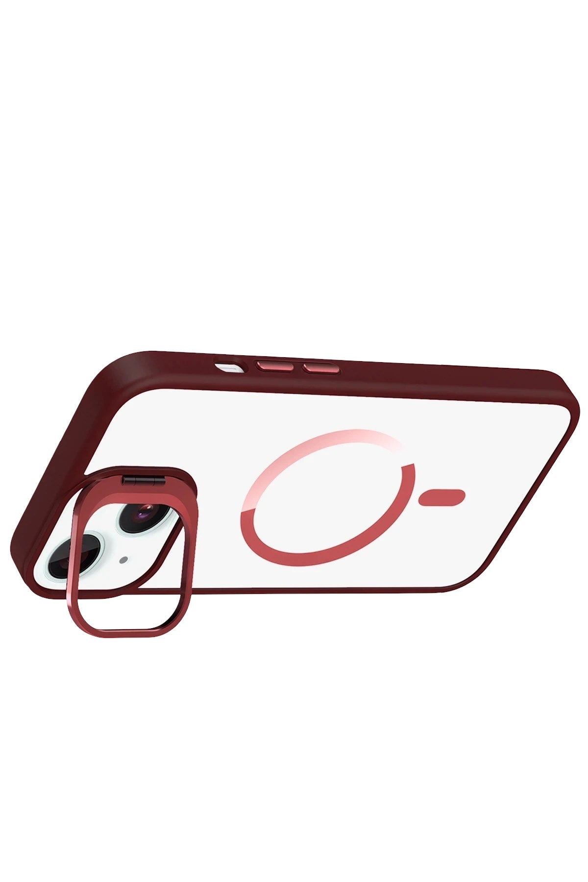 Mey İthalat® iPhone 14 Remim Lensli Magsafe Standlı Kapak - Bordo