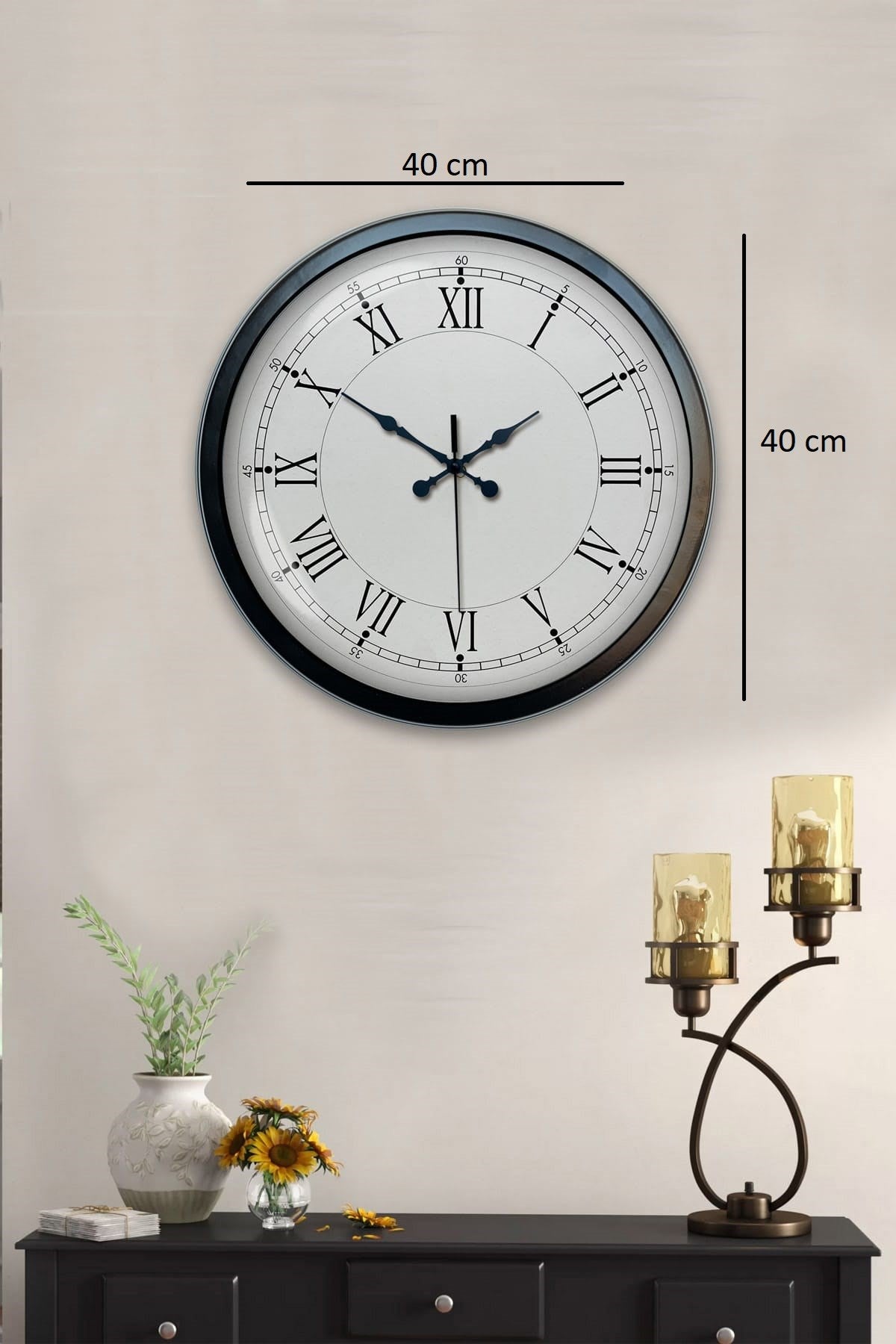 40 cm Siyah Metal Retro Duvar Saati