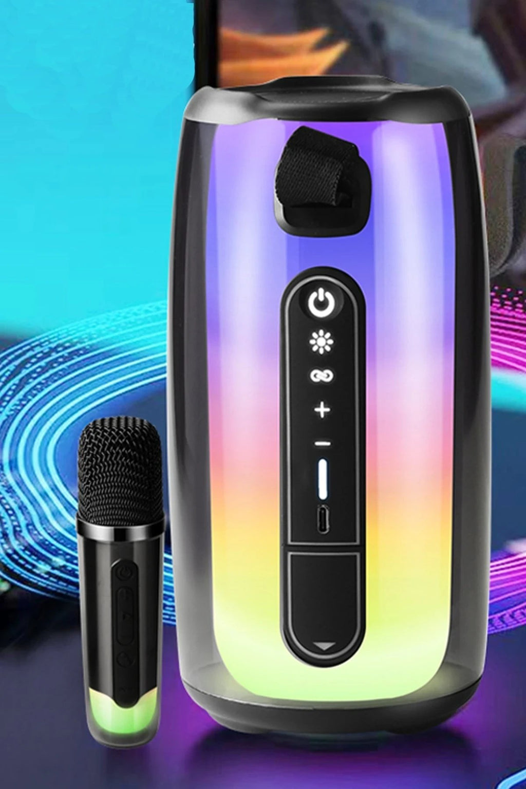 Mey İthalat® Pluse 7 Mikrofonlu RGB Kablosuz Hoparlör - Beyaz