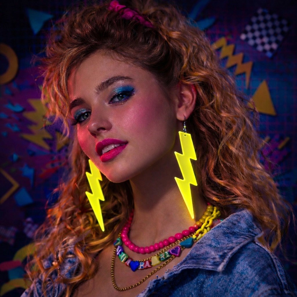 Mey İthalat® 80’ler 90&amp;#39;lar Retro Neon Sarı Şimşek Küpe 10 cm