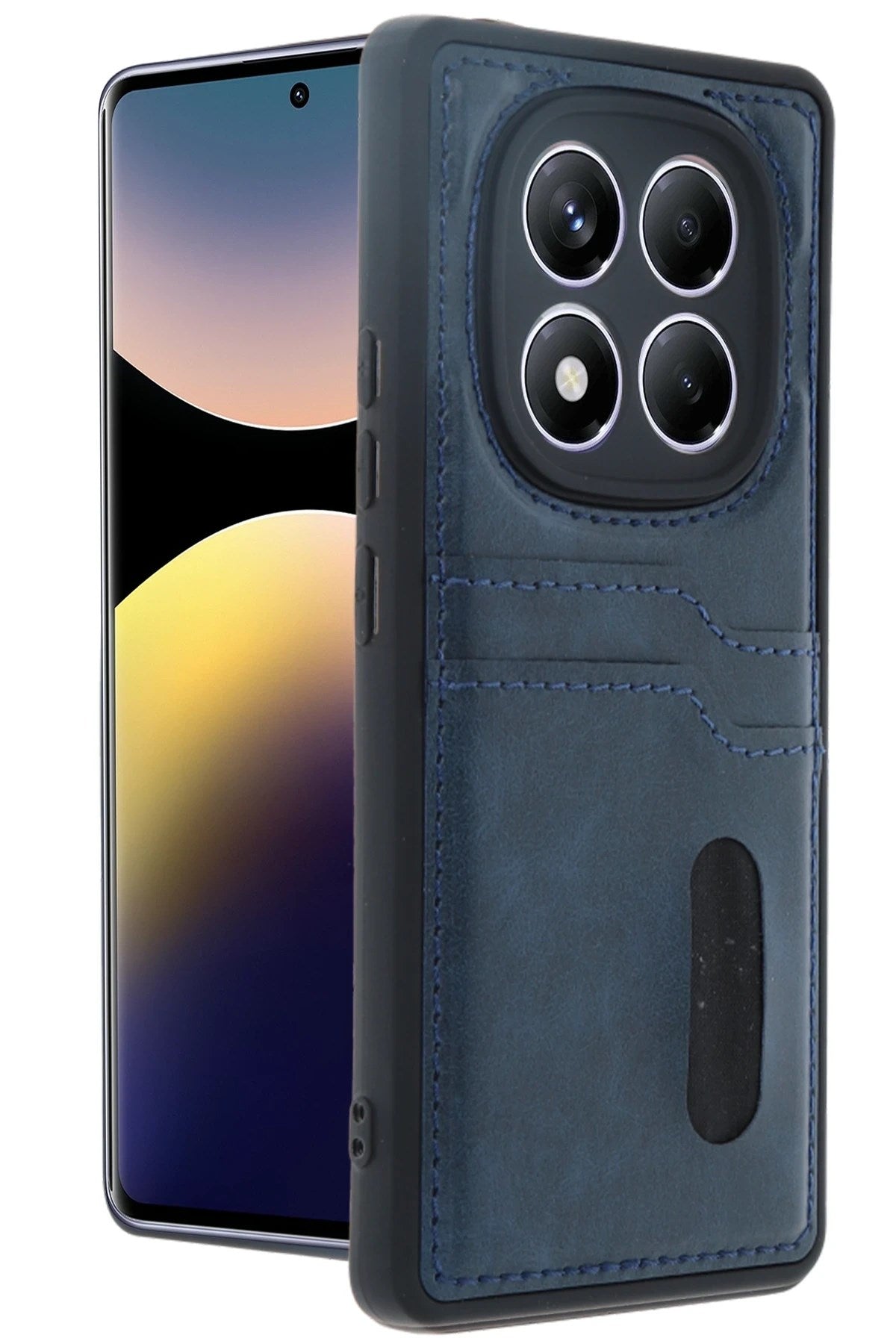 Mey İthalat® Redmi Note 14 Pro 5G Kılıf Sara Kartvizitli Deri Kılıf - Lacivert