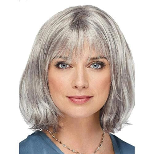 Mey İthalat® Gri Renk Yaşlı Peruğu Kısa Saç Kısa Peruk Gri Teyze Peruğu