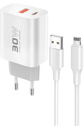 Mey İthalat® C89Q 1 Adet 30W Type-C ve 1 Adet 22.5W USB Çıkışlı Ekstra DL48 1M USB to Lightning Kablolu PD Şarj Cihazı - Beyaz