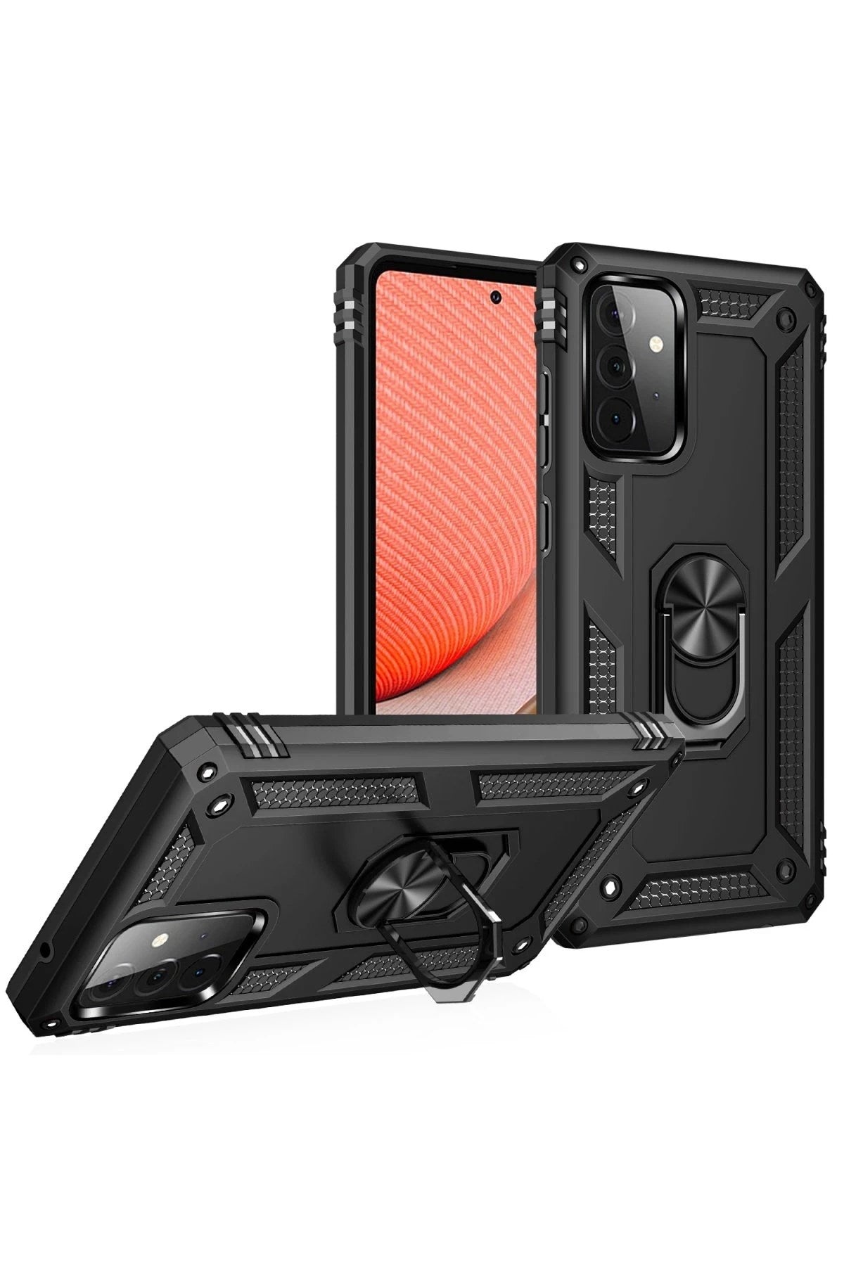 Mey İthalat® Samsung Galaxy A72 Kılıf Sofya Yüzüklü Silikon Kapak - Siyah