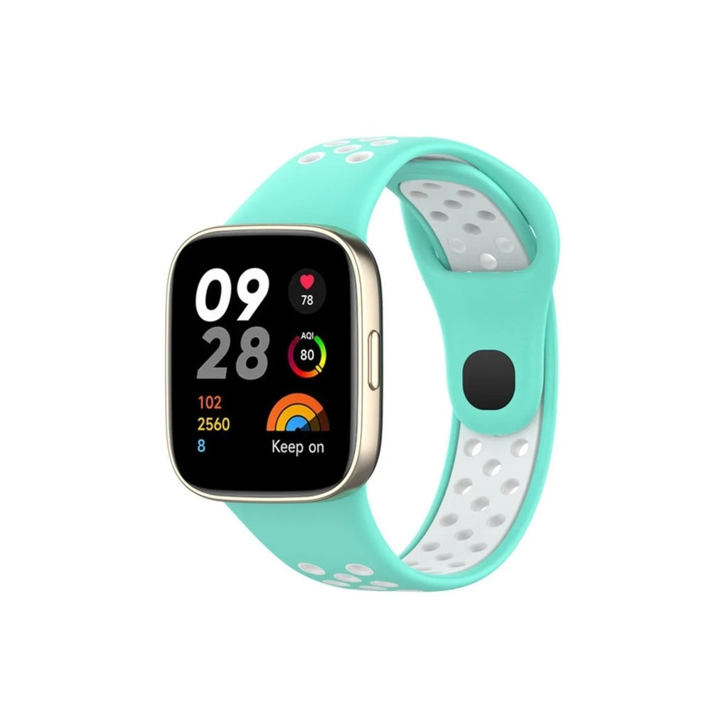 Mey İthalat® Redmi Watch 3 Spor Delikli Kordon - Turkuaz-Beyaz