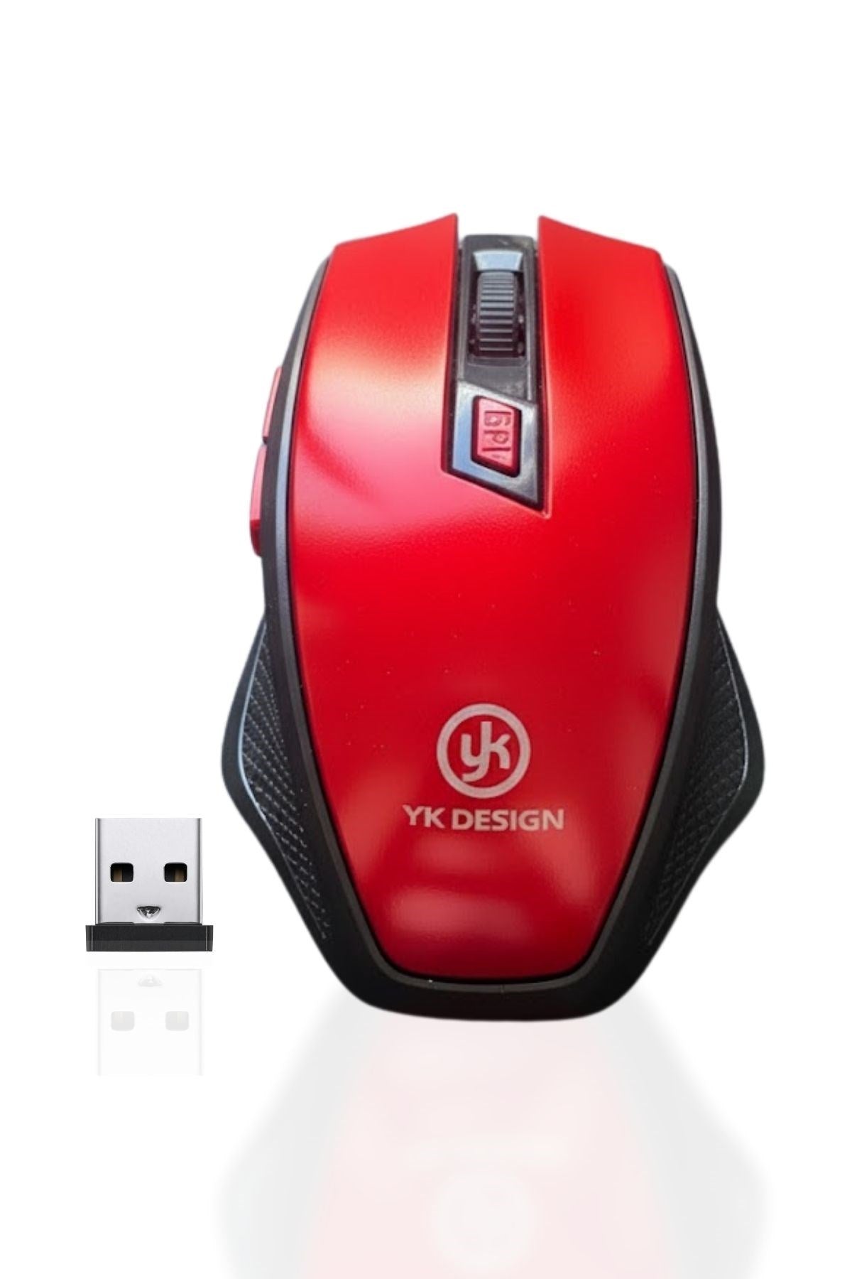 Kırmızı Renkli Baş Parmak Destekli Ergonomik Sessiz Kablosuz Mouse – USB Alıcılı, Ofis ve Oyun İçin Konforlu Bilgisayar Faresi MS6300