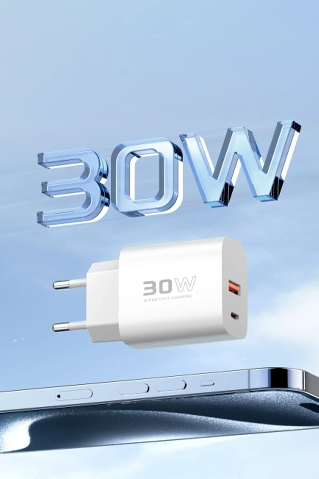 Mey İthalat® C89Q 1 Adet 30W Type-C ve 1 Adet 22.5W USB Çıkışlı Ekstra DL48 1M USB to Lightning Kablolu PD Şarj Cihazı - Beyaz