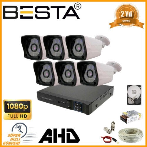 2 MP 1080P 6 Dış Mekan Kameralı AHD Güvenlik Seti