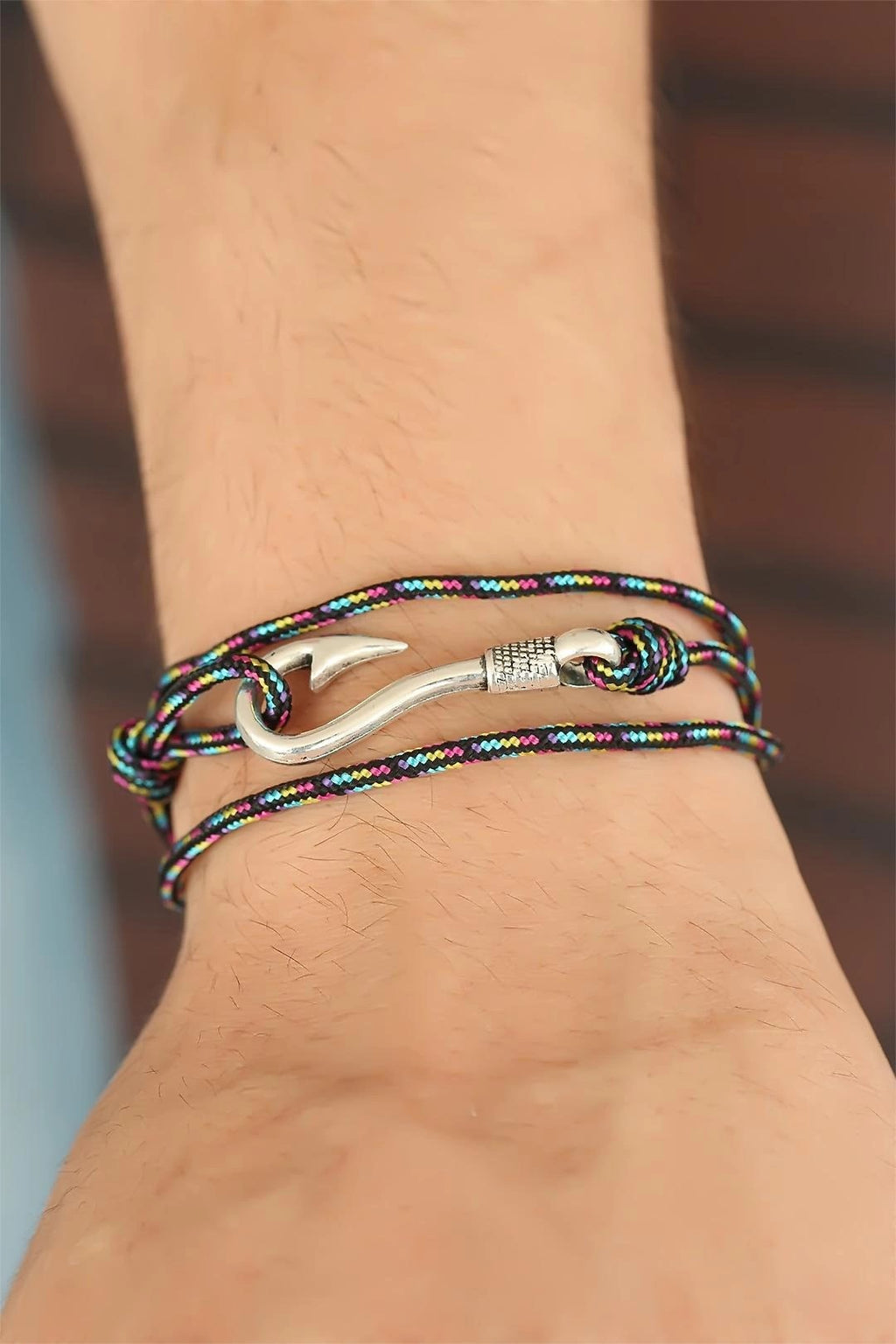 Mey İthalat® Çizgi Desenli Metal Kancalı Erkek Bileklik