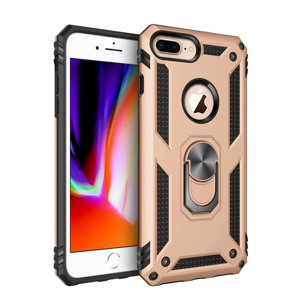 Mey İthalat® iPhone 7 Plus Kılıf Sofya Yüzüklü Silikon Kapak - Gold
