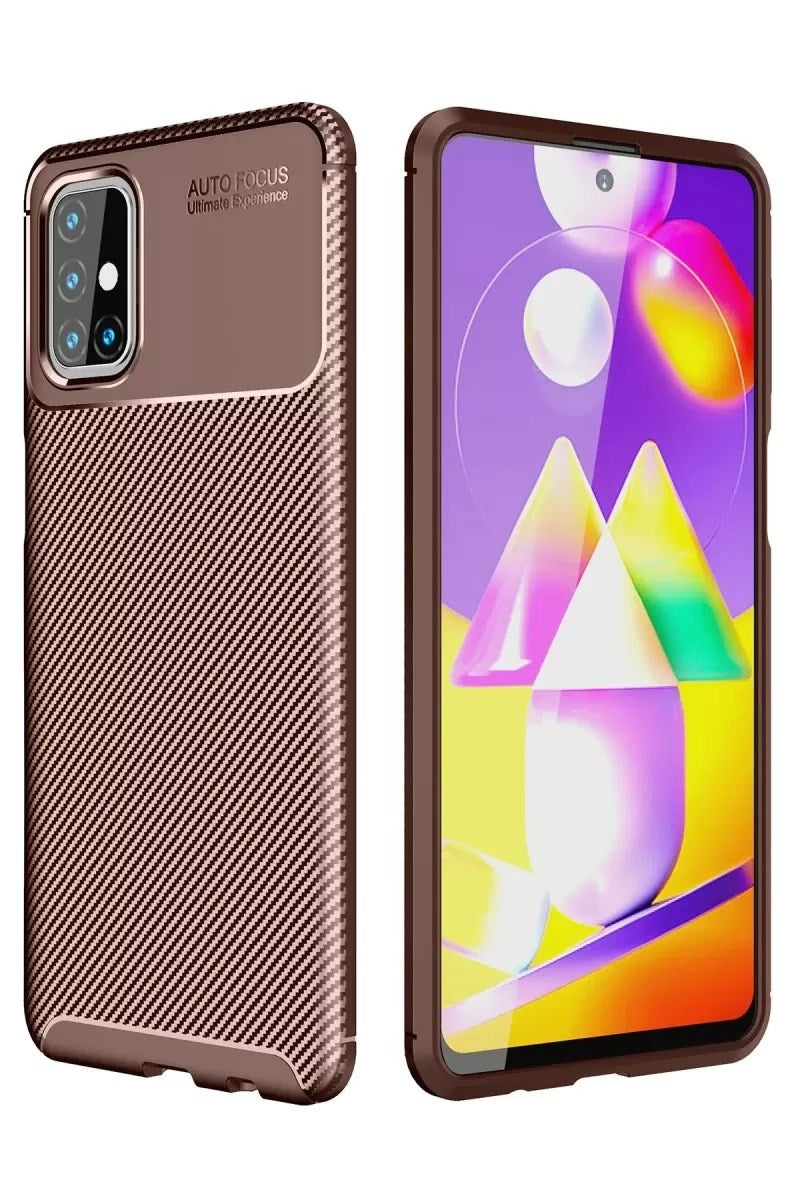Mey İthalat® Samsung Galaxy M31S Kılıf Auto Focus Karbon Kapak - Kahverengi