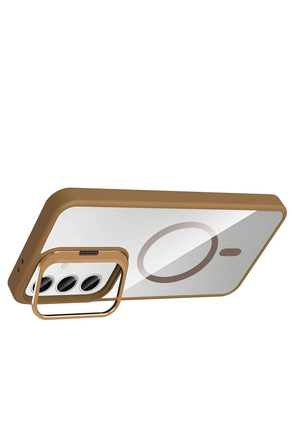 Mey İthalat® Samsung Galaxy S24 FE Remim Lensli Magsafe Standlı Kapak - Kahverengi