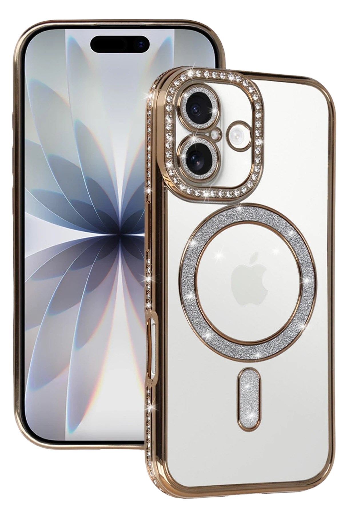 Mey İthalat® iPhone 17 Joke Simli Magneticsafe Kılıf - Gold