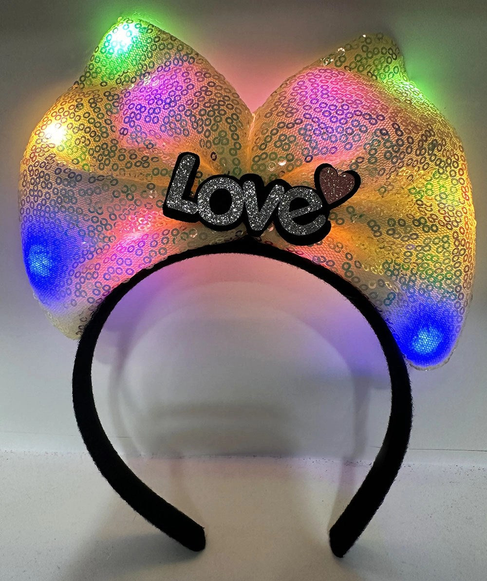 Mey İthalat® LED Işıklı Love Yazılı Sarı Fiyonk Taç – Kız Çocuk Parti Tacı