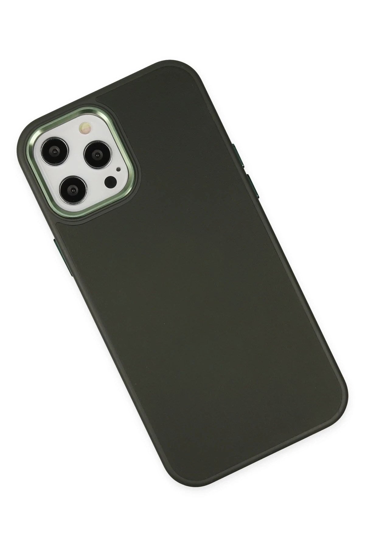 Mey İthalat® iPhone 12 Pro Max Kılıf Asya Deri Silikon - Koyu Yeşil