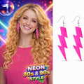 Mey İthalat® 80’ler 90&amp;#39;lar Retro Neon Pembe Şimşek Küpe 10 cm
