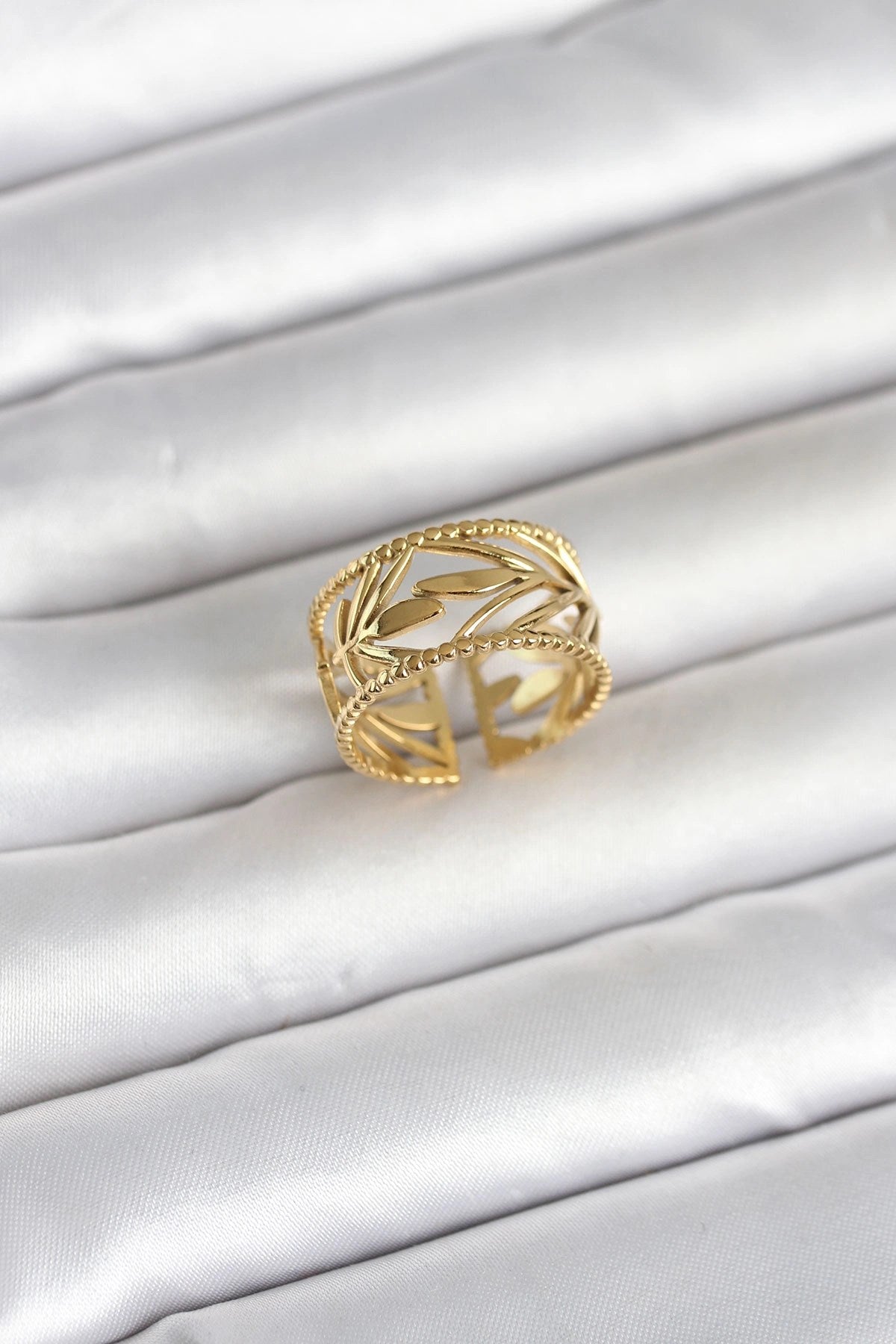 Mey İthalat® 316L Çelik Gold Renk Başak Model Kadın Yüzük