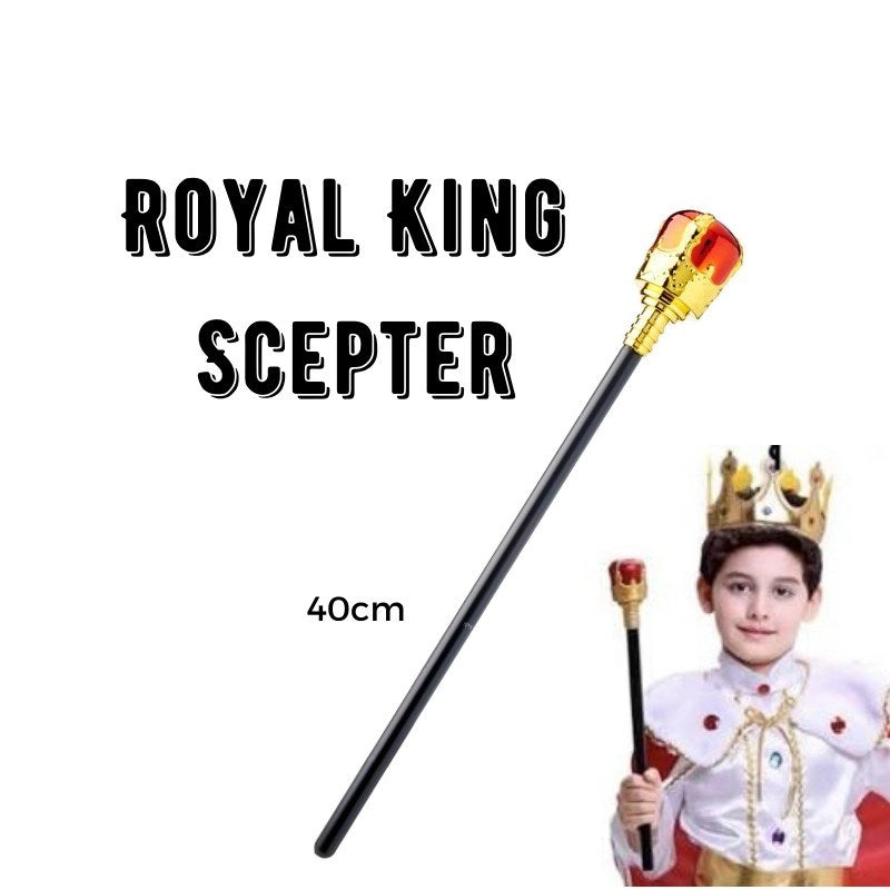 Mey İthalat® Çocuk Boy Altın Renk Kral Tacı ve Kırmızı Topuzlu Kral Asası