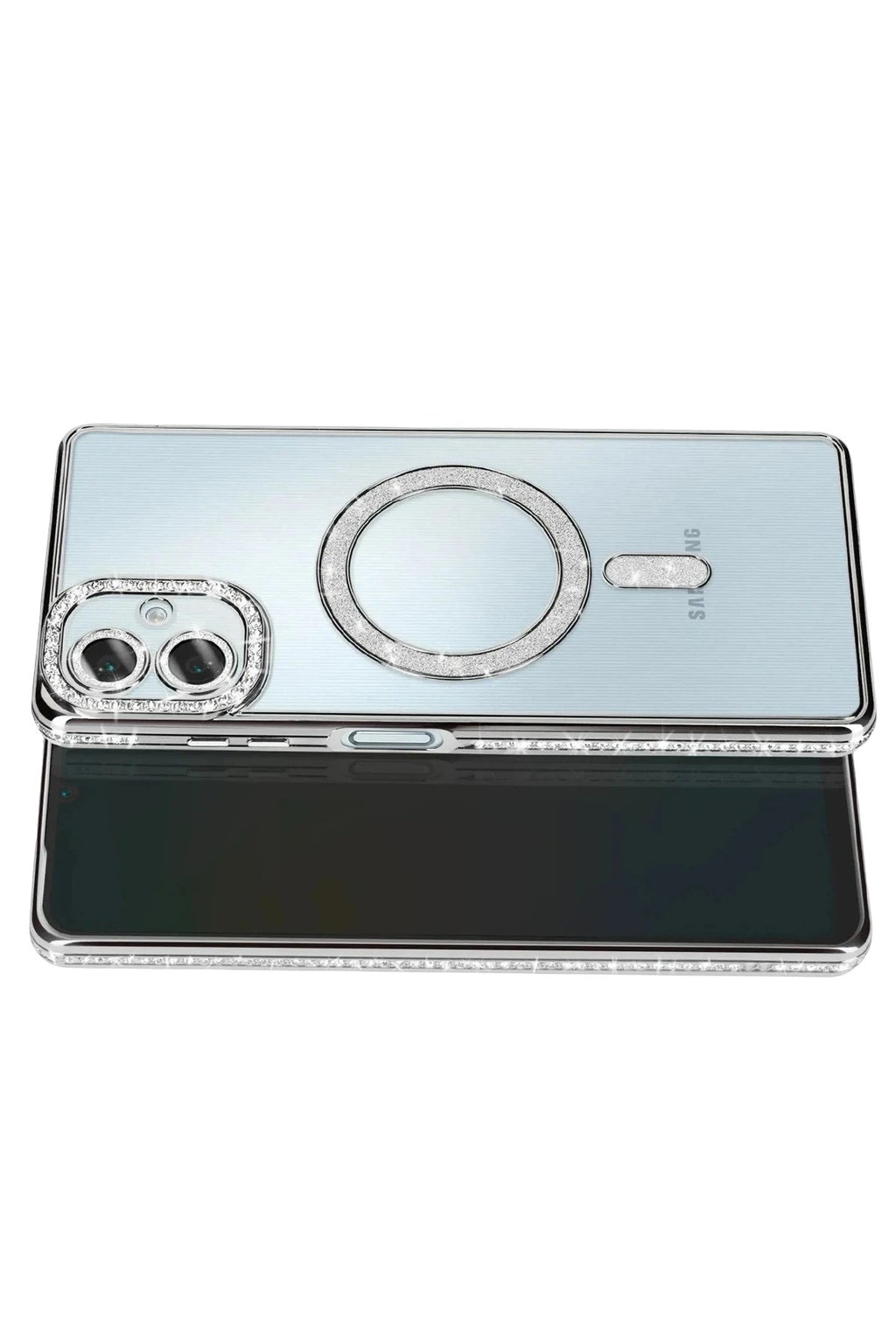 Mey İthalat® Samsung Galaxy A07 4G Joke Simli Magneticsafe Kılıf - Gümüş