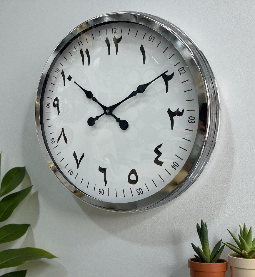 60 cm Krom Metal Farsça Duvar Saati